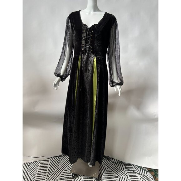 Medieval Renaissance Velvet Gown Costume With Mesh Sleeves & Lace-Up Front - Picture 2 of 16